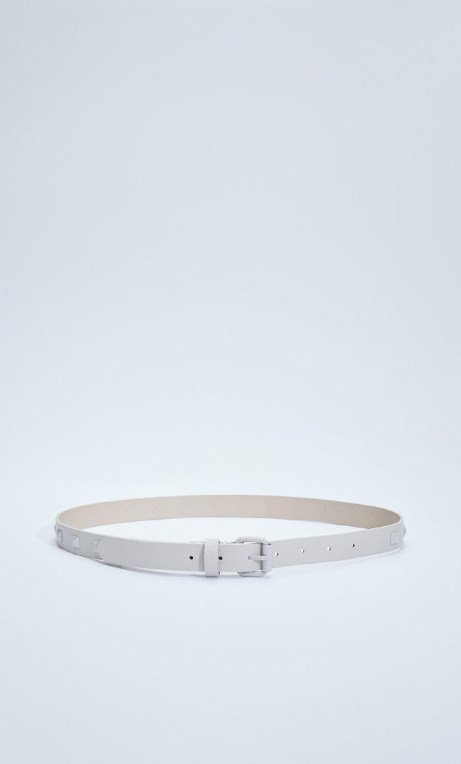 Stradivarius Wide Belt With Studs And Eyelets Ecru 34