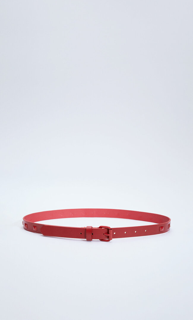 Stradivarius Wide Belt With Studs And Eyelets Red 30