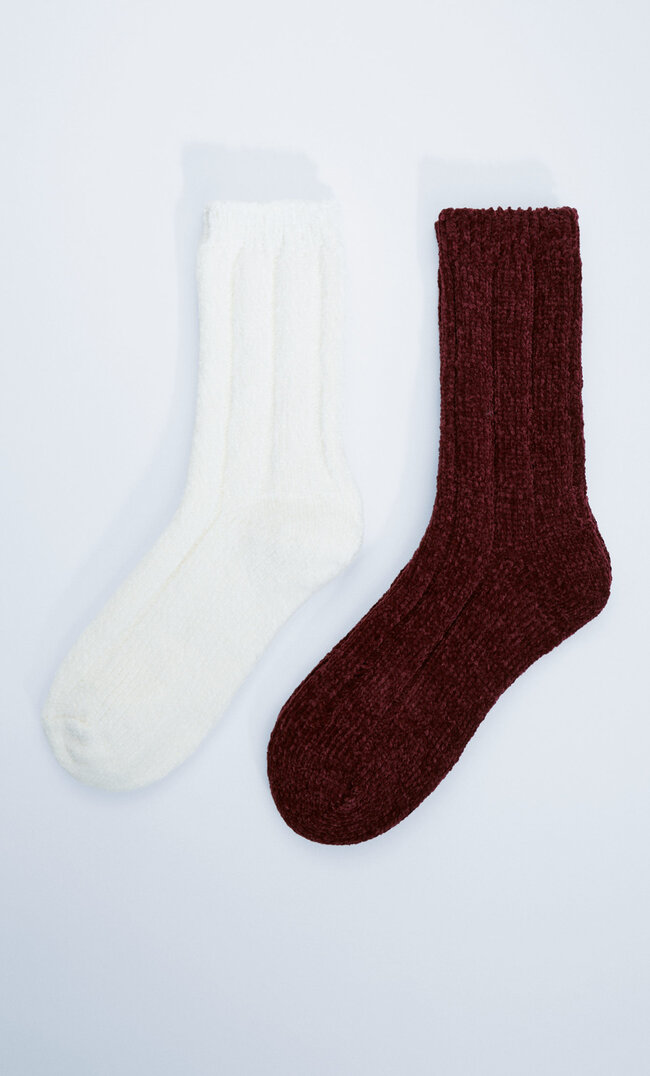 Stradivarius 2er-Pack Socken Aus Chenille Ecru 103