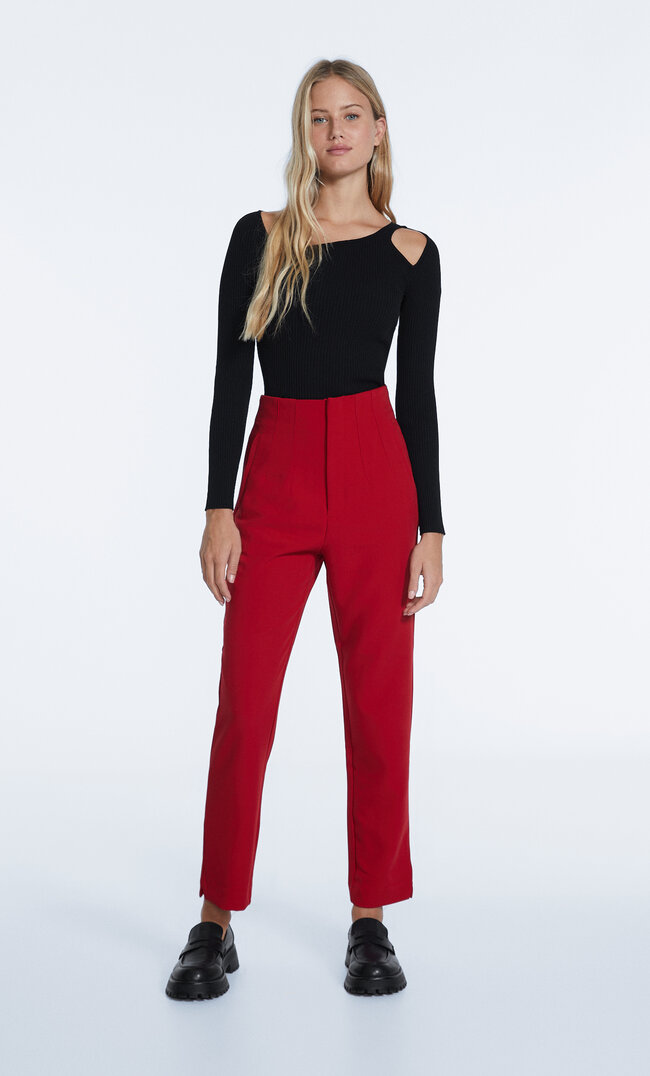 Stradivarius Smart Trousers With Darts Red 4