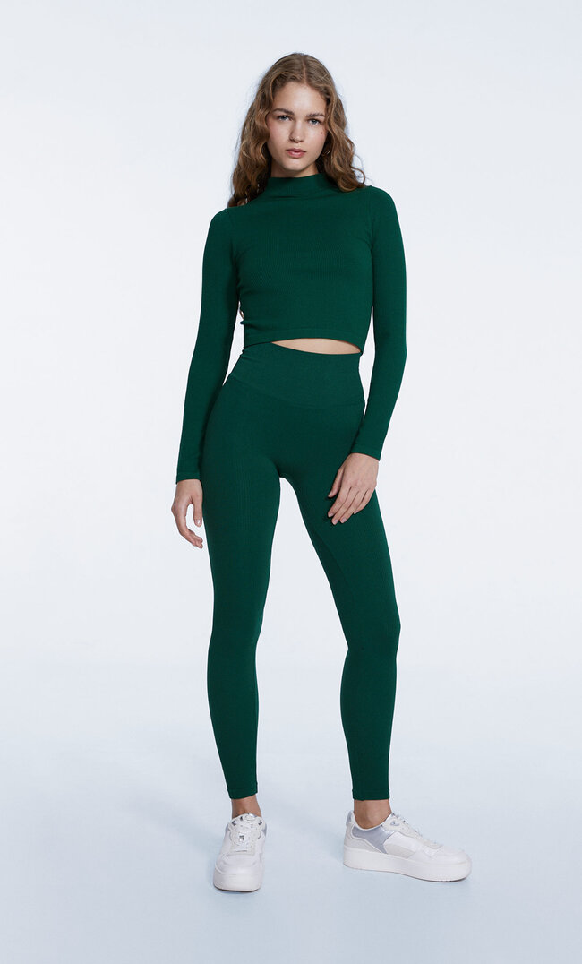 Stradivarius Nahtlose Leggins Flaschengrün L