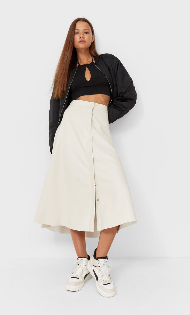 Stradivarius Midirock Aus Kunstleder Vanille M