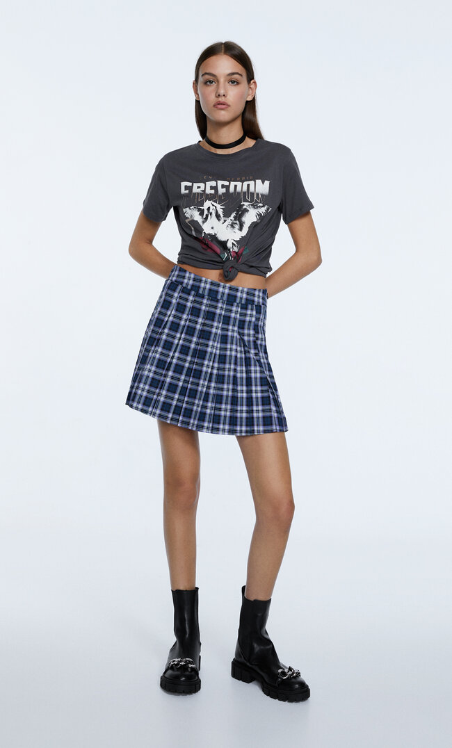 Stradivarius Karierter Minirock Mit Kellerfalten Lila Xl