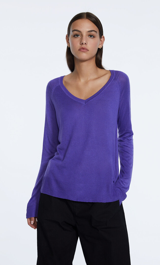 Stradivarius Basic Knit Sweater Purple Xs