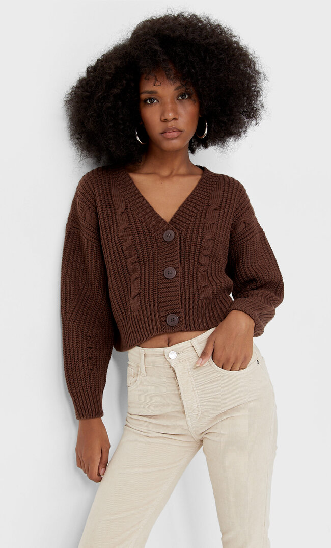 Stradivarius Cardigan Mit Zopfmuster Braun Xl