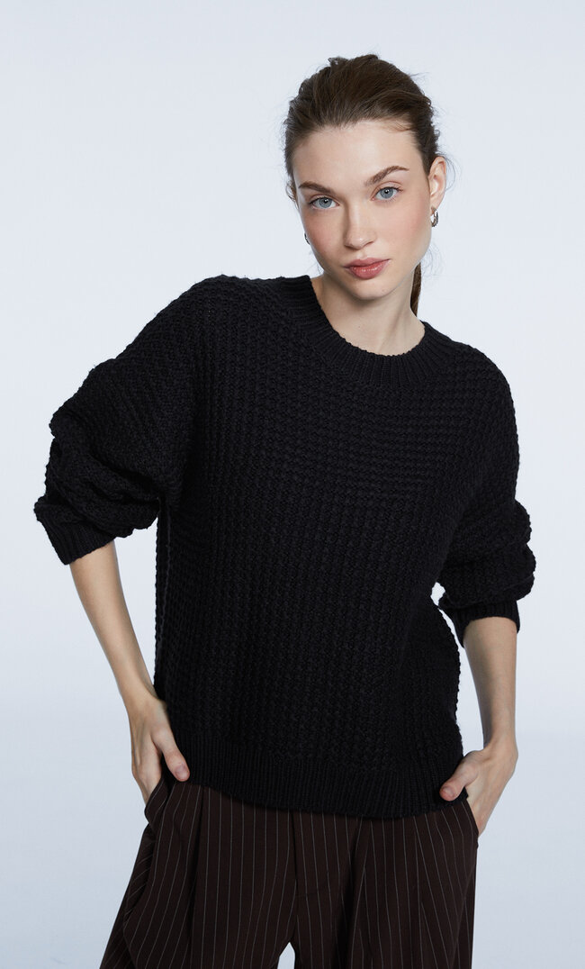 Stradivarius Basic-Pullover Mit Strukturmuster Schwarz Xl