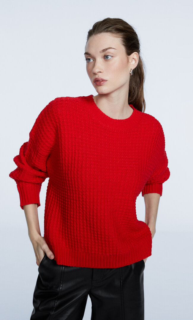 Stradivarius Basic-Pullover Mit Strukturmuster Signalrot L
