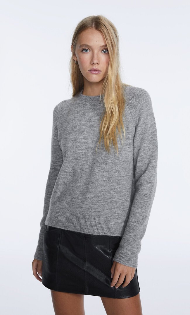 Stradivarius Gefilzter Basic-Pullover Grau Melange L