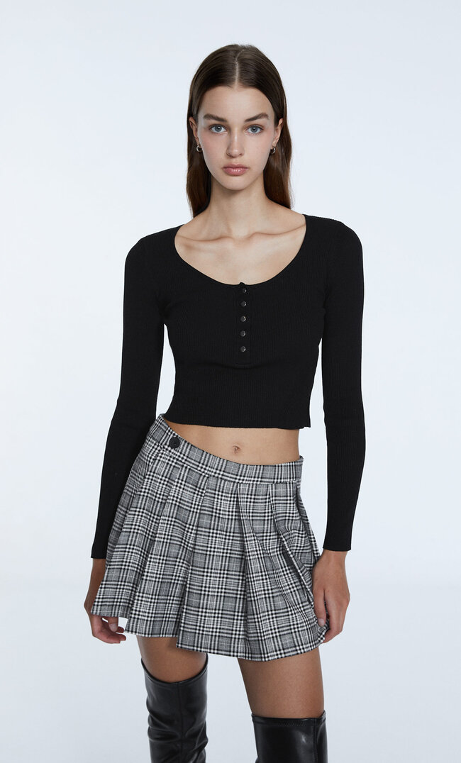 Stradivarius Strickpullover Mit Druckknöpfen Schwarz S