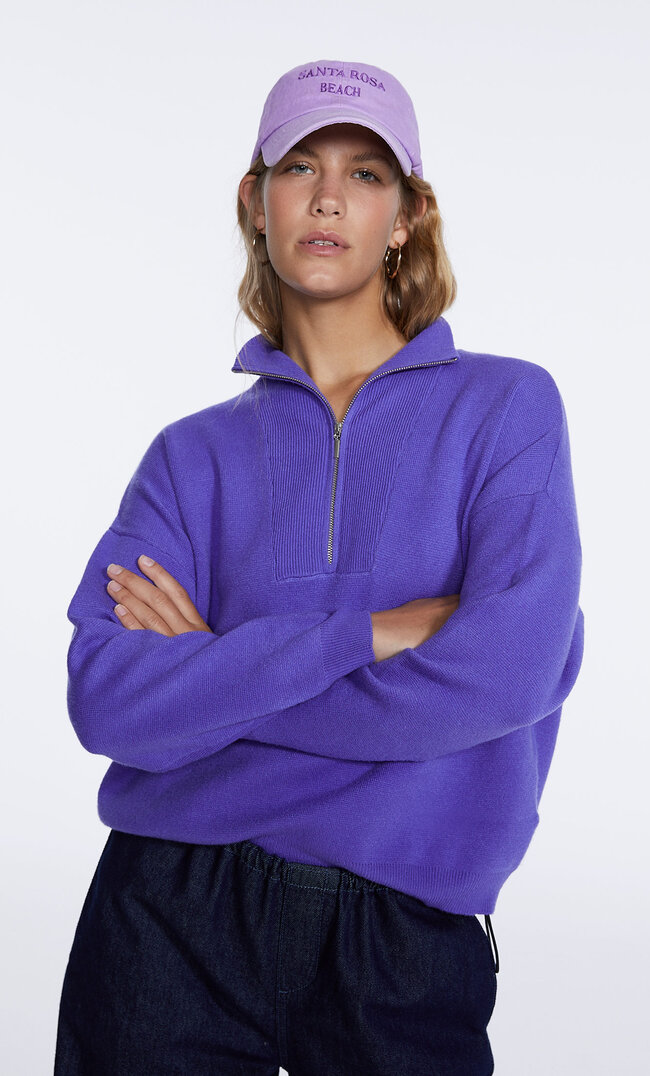Stradivarius Strickpullover Mit Reißverschluss Purpurrot Xl