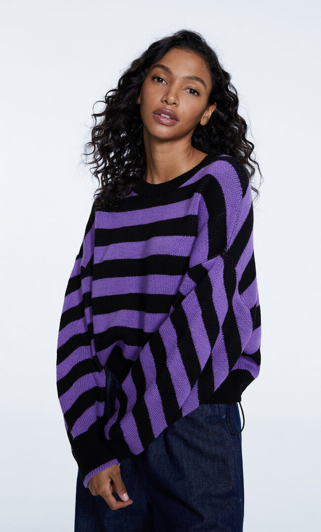 Stradivarius Striped Knit Jumper Purple M