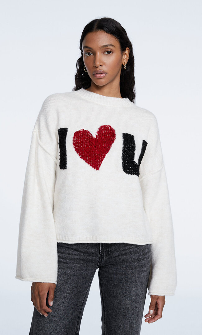 Stradivarius Strickpullover Mit Buchstaben Ecru M