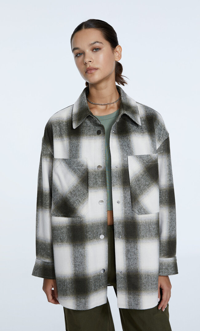 Stradivarius Karierte Hemdjacke Aus Flanell Khaki S