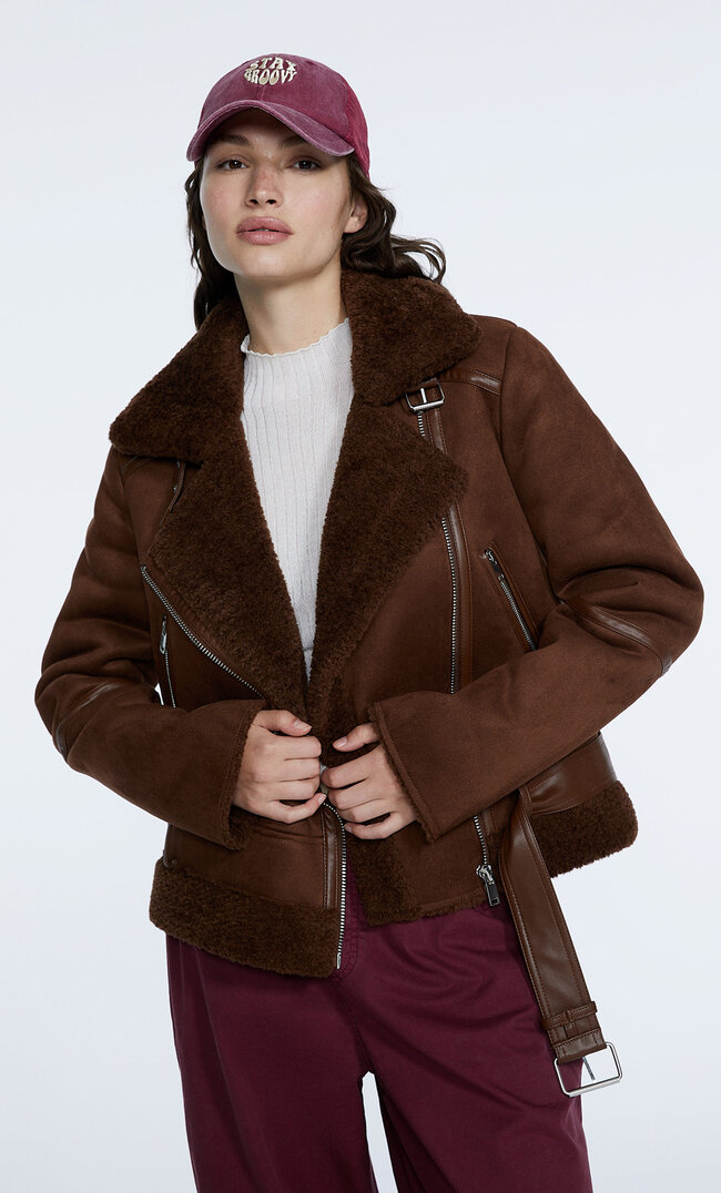 Stradivarius Doubleface-Bikerjacke Braun Xs