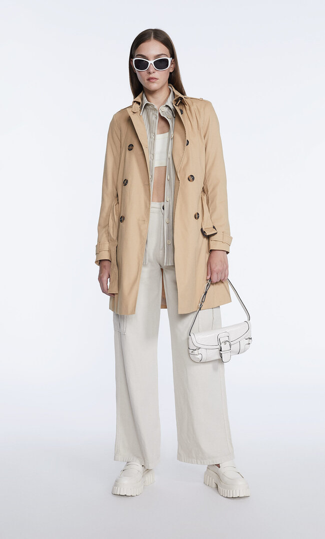 Stradivarius Short Trench Coat Beige L