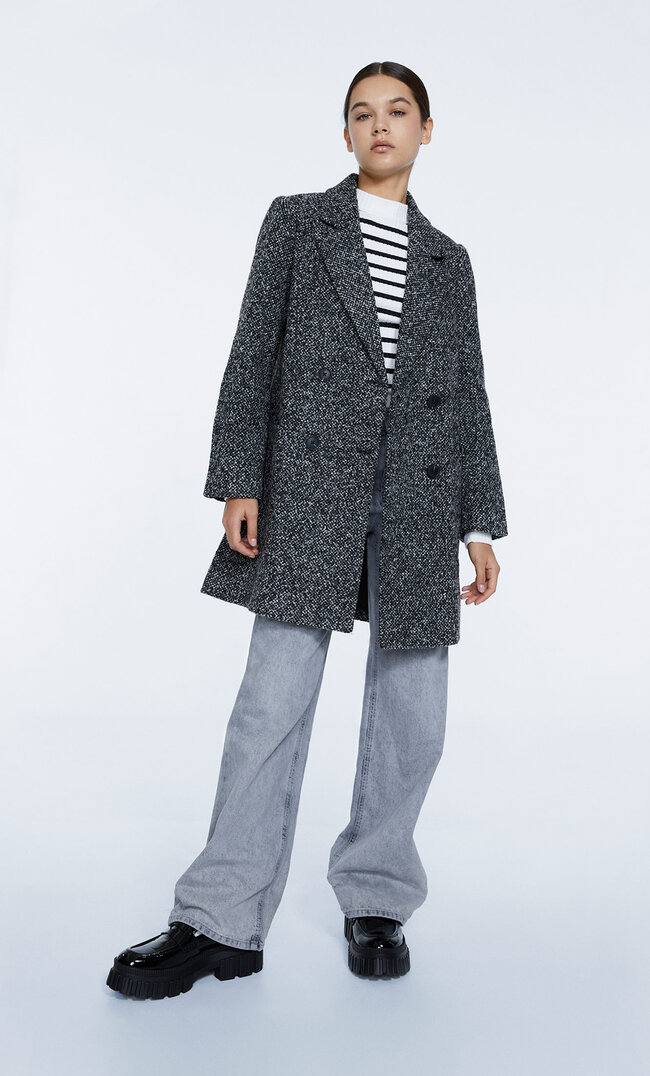 Stradivarius Weicher Kurzmantel Schwarz Xs