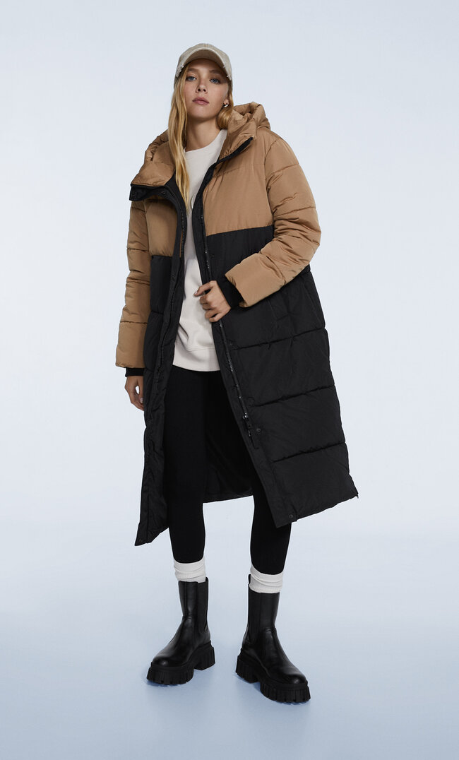 Stradivarius Steppmantel Mit Colour-Block Schwarz L
