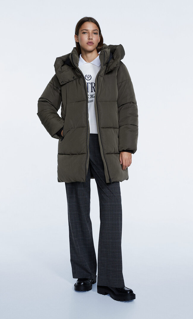 Stradivarius Steppmantel Im Casual-Stil Khaki Xl