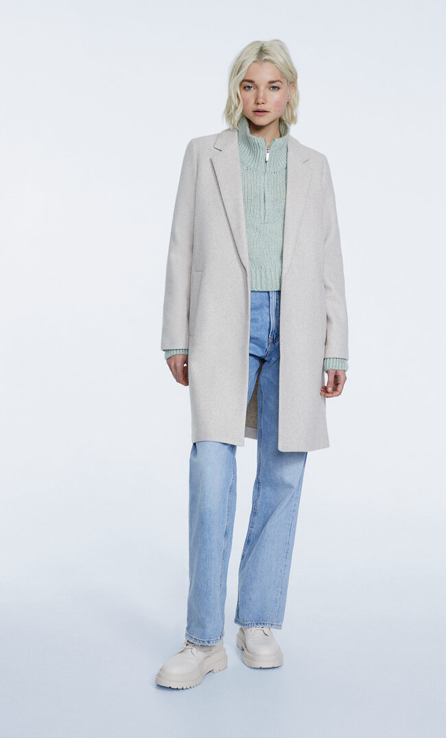 Stradivarius Manteau En Maille Grattée Écru Xs