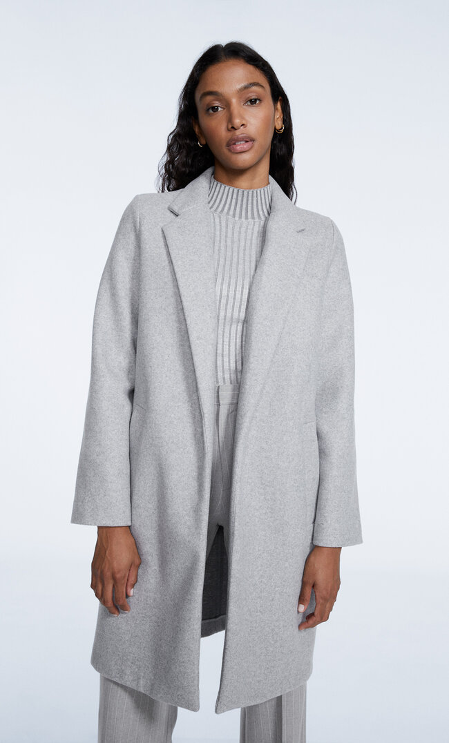 Stradivarius Manteau En Maille Grattée Gris Mélangé L