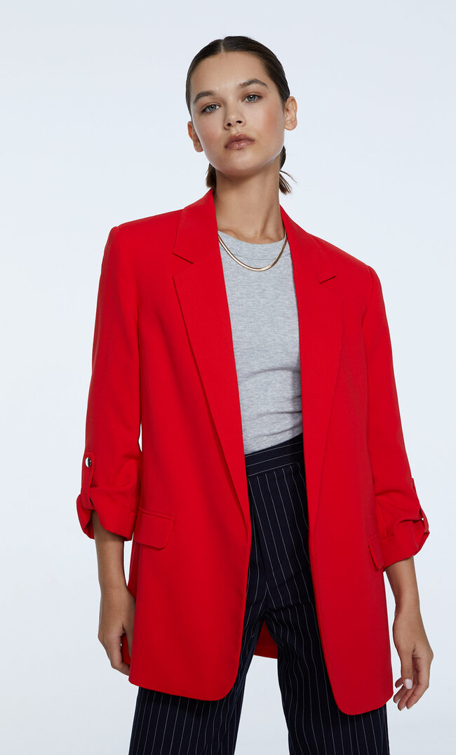 Stradivarius Offener Blazer Mit Roll-Up Rot S