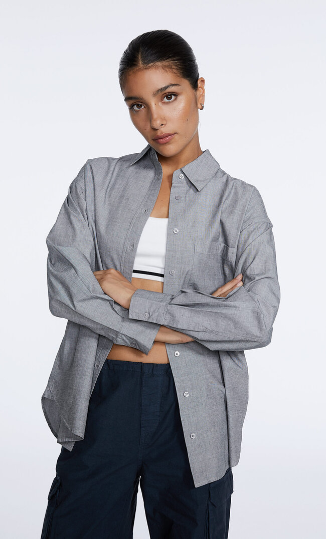 Stradivarius Relaxed-Hemd Aus Popelin Grau Melange L