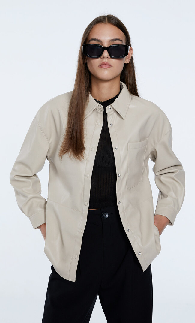 Stradivarius Oversize-Hemd Aus Kunstleder Steingrau Xl