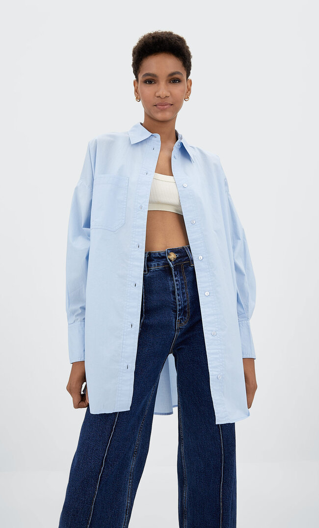 Stradivarius Popelinhemd Im Oversize-Schnitt Himmelblau L