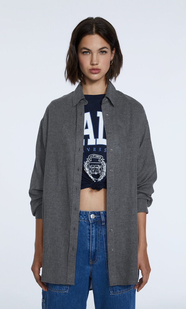 Stradivarius Gebürstetes Oversize-Hemd Grau Melange Xs