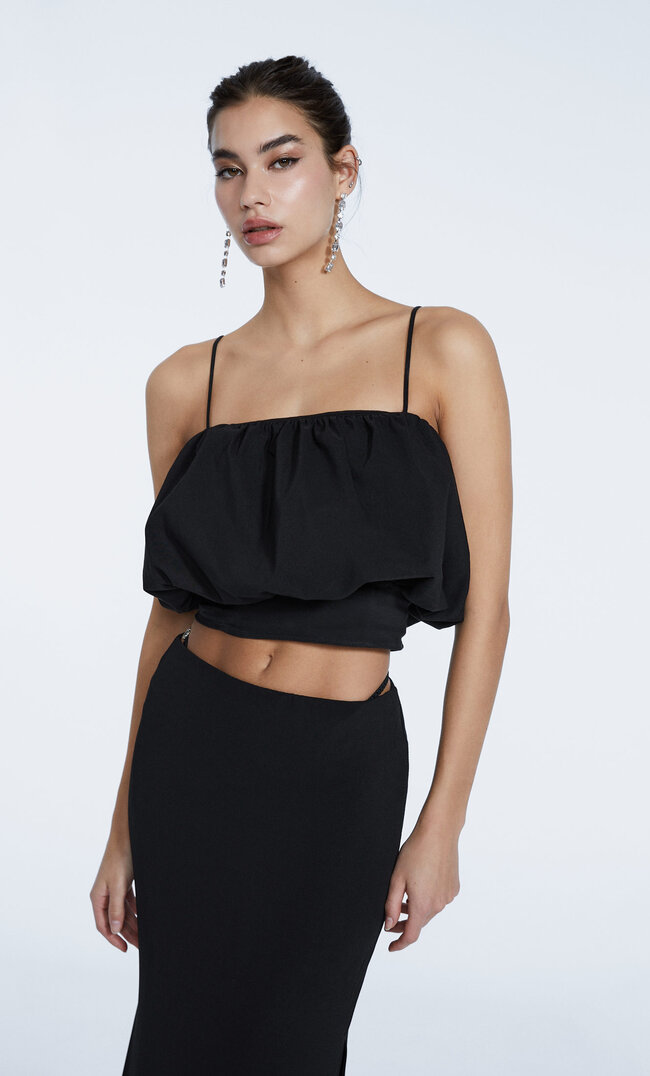 Stradivarius Weites Top In Bergalinform Schwarz L