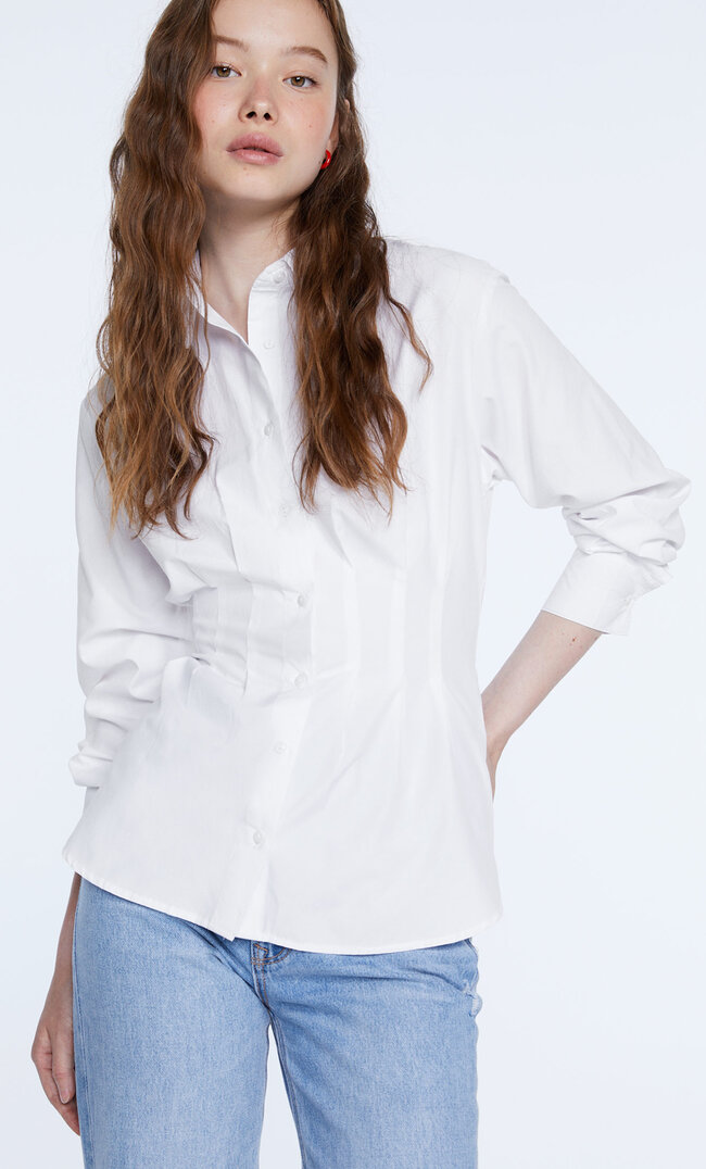 Stradivarius Fitted Poplin Shirt White L