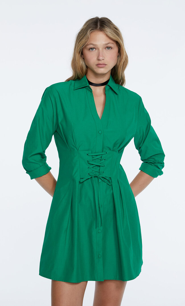 Stradivarius Kurzes Kleid Mit Corsage Grün S