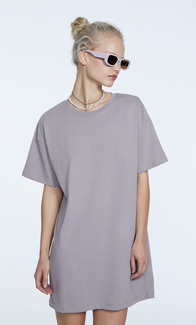 Stradivarius Sukienka Koszulka Oversize Szary Xs