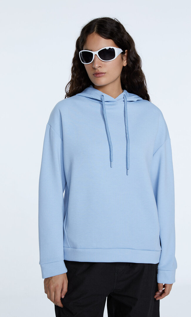 Stradivarius Basic-Hoodie Himmelblau Xl