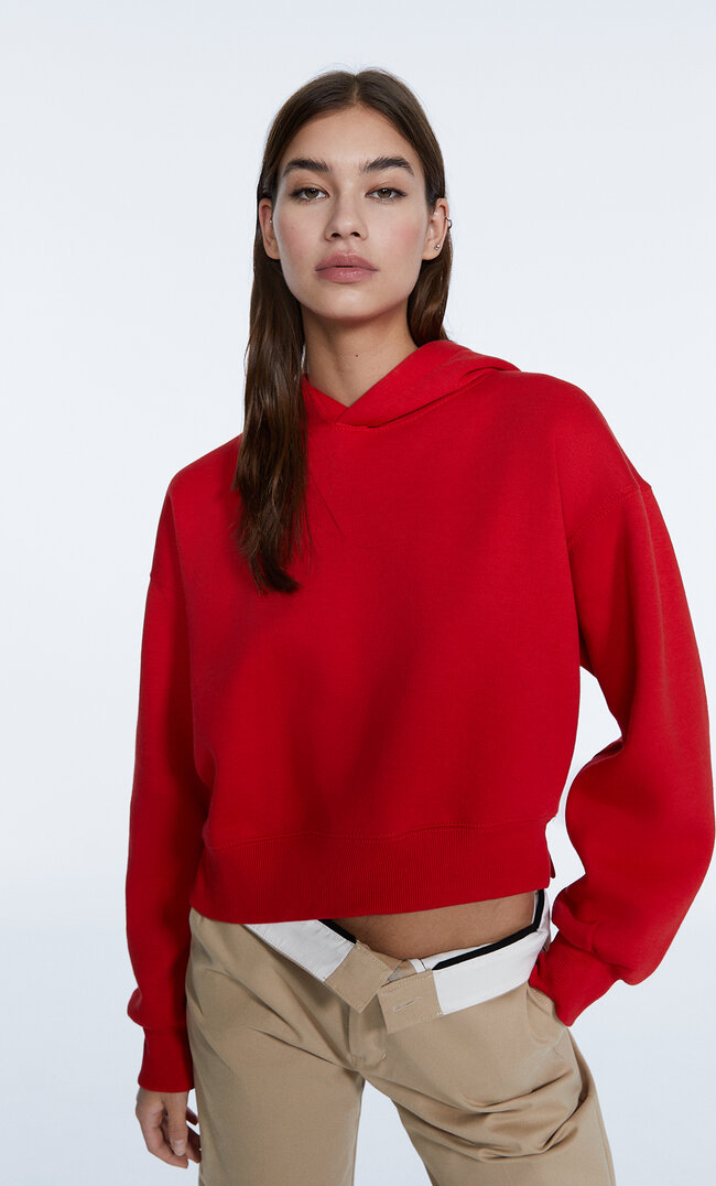 Stradivarius Cropped-Hoodie Signalrot M