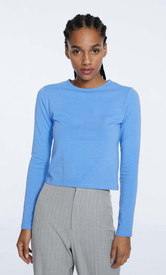 Stradivarius Cropped Langarmshirt Himmelblau Xl