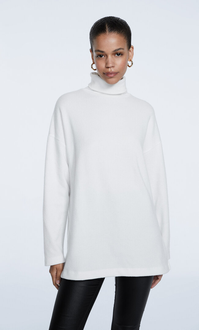 Stradivarius Aufgerautes Oversize-Shirt Ecru S
