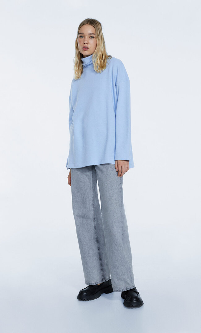 Stradivarius Aufgerautes Oversize-Shirt Himmelblau Xl