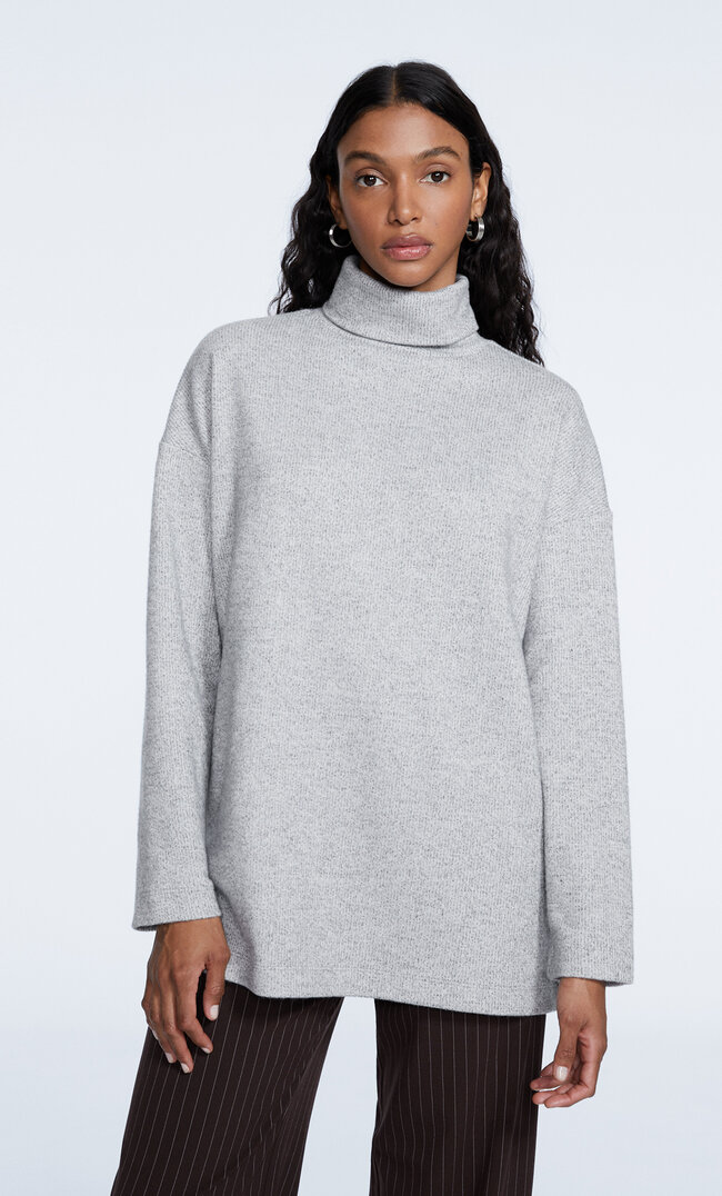 Stradivarius Aufgerautes Oversize-Shirt Grau Melange M