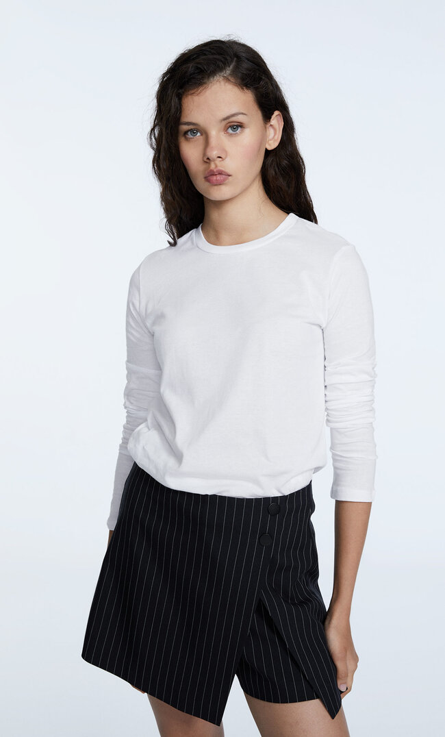 Stradivarius Bawełniana Koszulka Basic Biały L