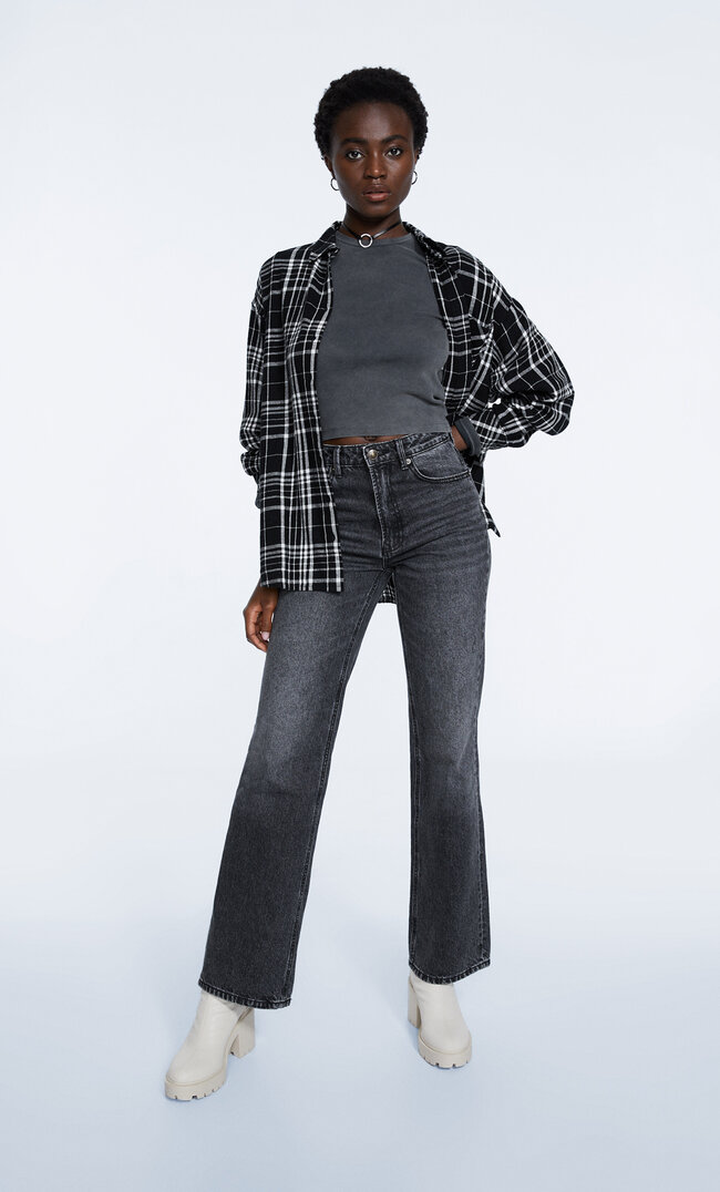 Stradivarius Langarmshirt Im Acid-Wash Graumeliert S