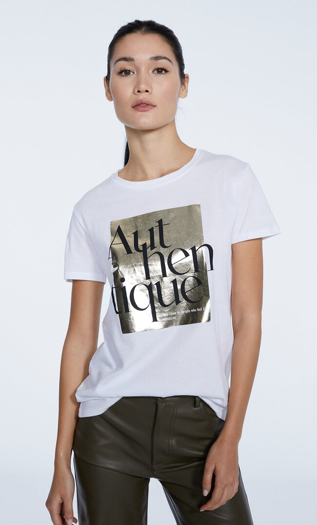 Stradivarius Shirt Mit Folienprint Weiß Xl