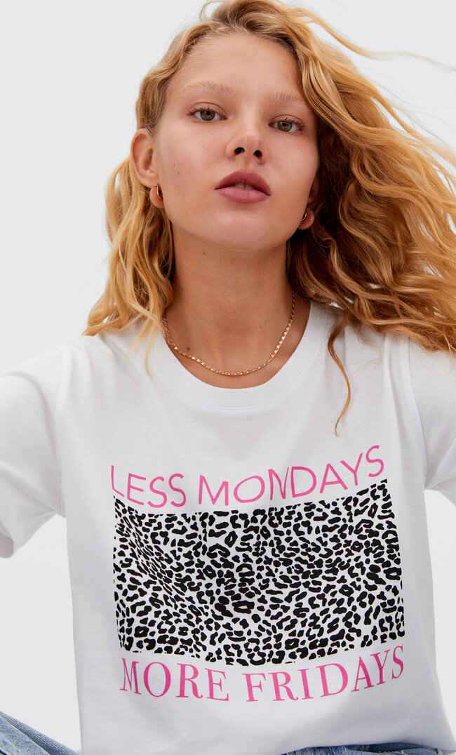 Stradivarius Shirt Mit Motiv M/C Weiß Xl