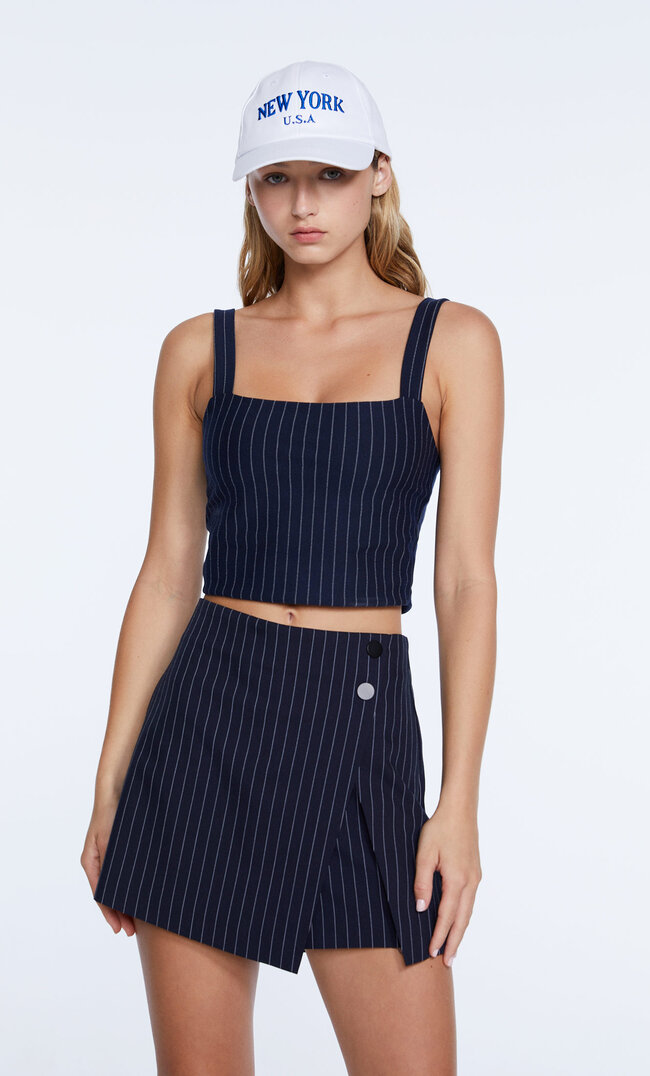 Stradivarius Top Mit Nadelstreifen Marineblau Xs