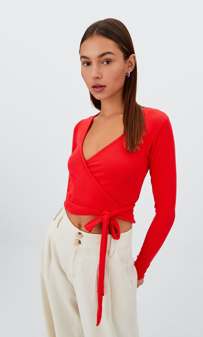 Stradivarius Top Im Ballerinastil Signalrot Xl