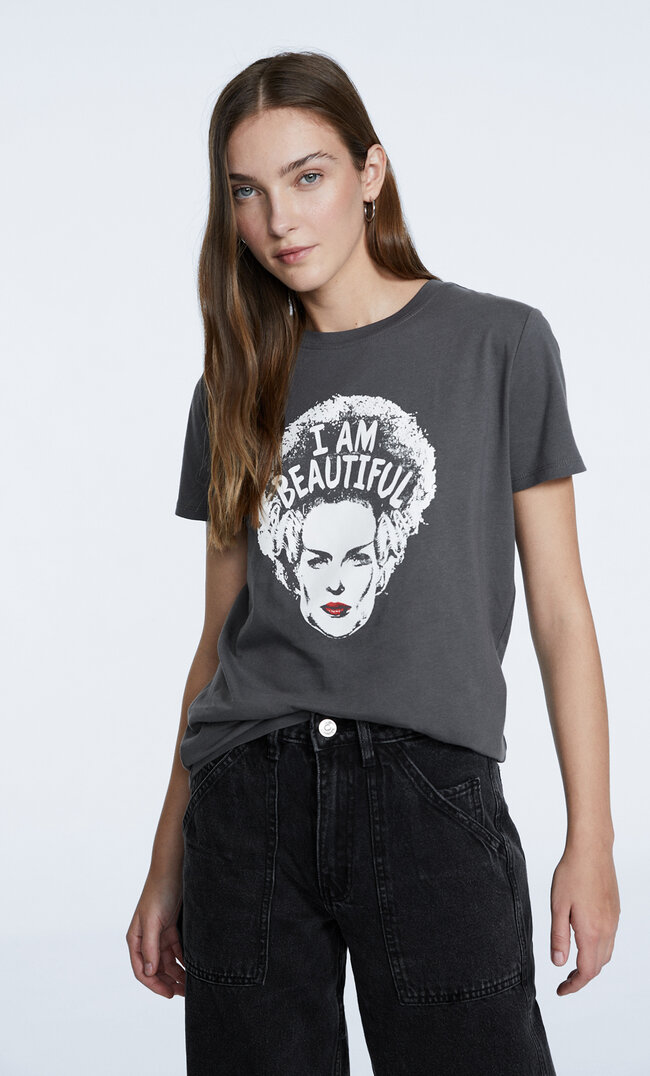 Stradivarius Shirt The Bride Of Frankenstein Graumeliert S