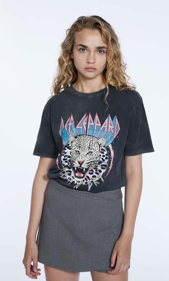 Stradivarius Shirt Mit Def-Leppard-Lizenz Graumeliert S