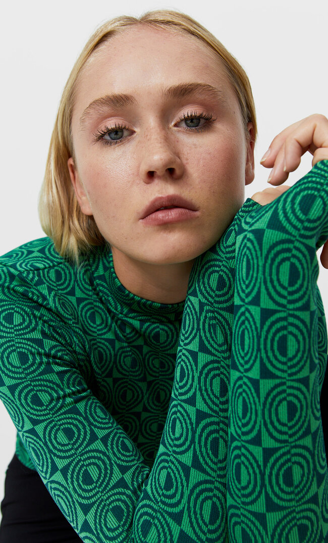 Stradivarius Jacquard-Shirt Im Retrolook Flaschengrün L