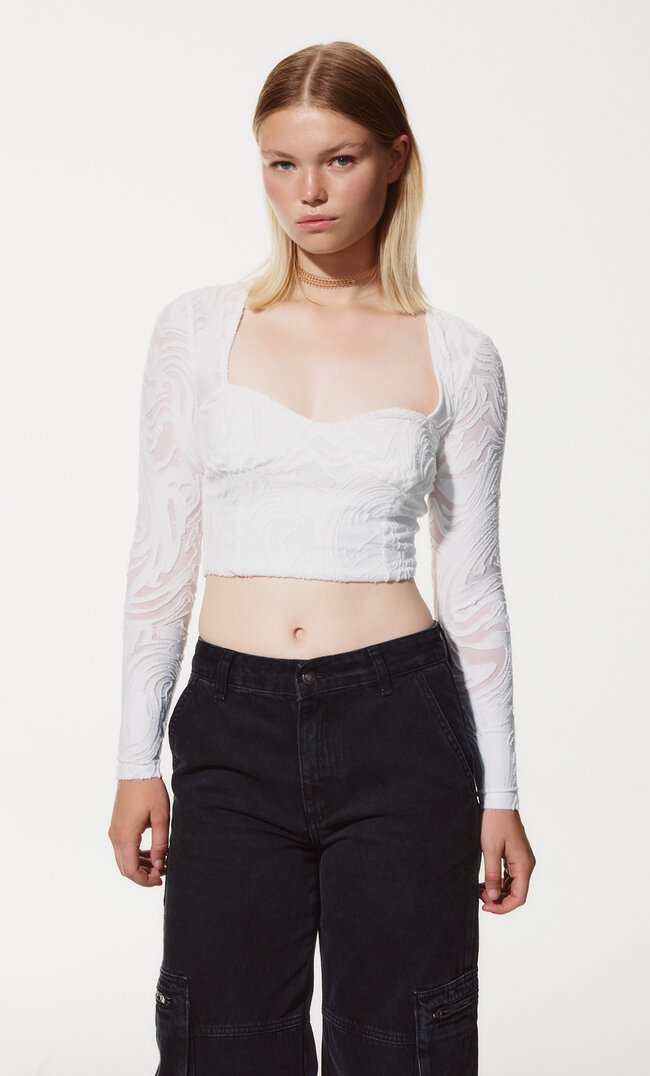 Stradivarius Beflocktes Corsage-Bustier House Of The Dragon Ecru Xs