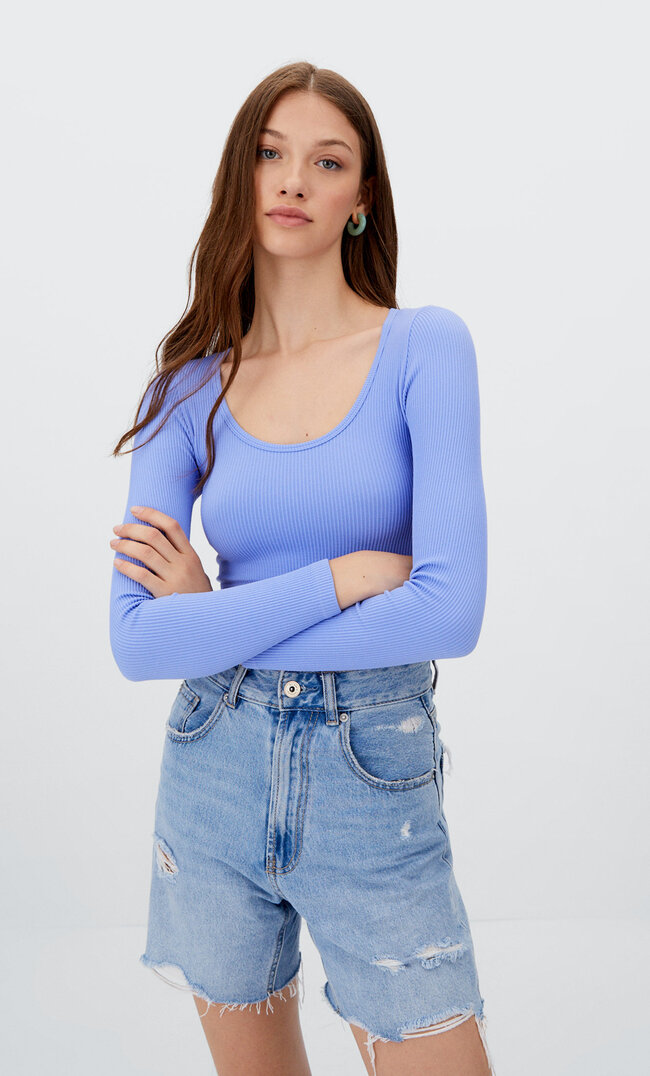 Stradivarius Nahtloses Cropped-Top Himmelblau L